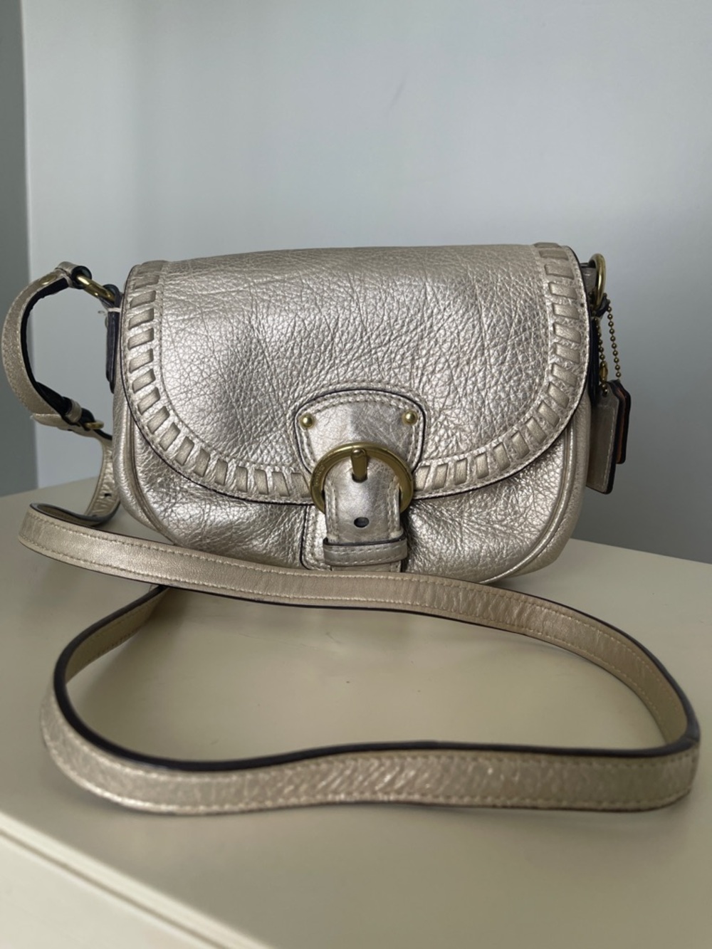 Coach Metallic Leather Crossbody Bag - Silver Champagne
